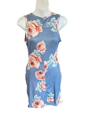 Blue Floral Twist Cutout Mini Dress